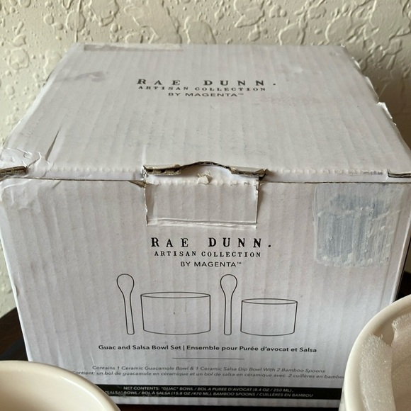 Rae Dunn: Artisan Guac & Salsa Bowl Set- 2 Bamboo Spoons - Picture 6 of 16